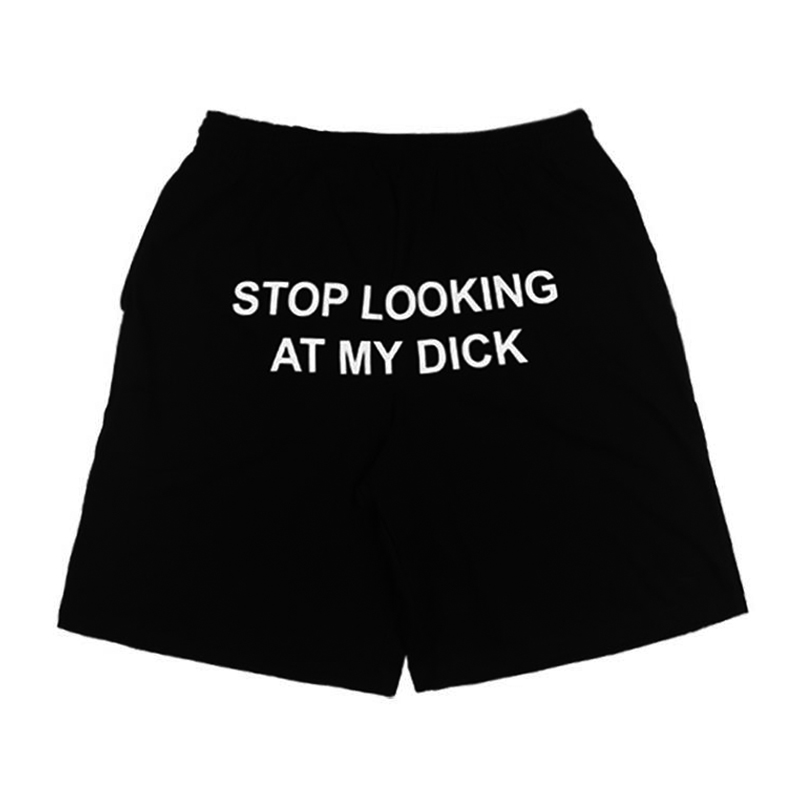 Men's Pants Fashion Printed Letter STOP LOOKING AT MY DICK Sweatpants With Pockets Black Grey High Waist Drawstring Loose Casual Trousers