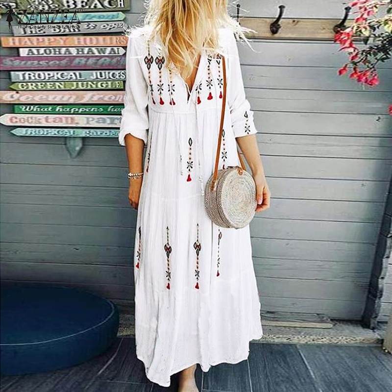 ZANZEA 2020 Women's Printed Sundress Bohemian V Neck Tunic Vestidos Plus Size Maxi Dress Female Fashion Long Sleeve Robe Femme, Black;gray
ZANZEA 2020 Women's Printed Sundress Bohemian V Neck Tunic Vestidos Plus Size Maxi Dress Female Fashion Long Sleeve Robe Femme, Black;gray
