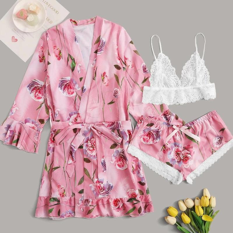 MIARHB Satin Silk Summer Autumn Pyjamas For Women Nightgowns Robes Lace Sleepwear Tops Pants Sets Nightwear pizama dla kobiet, Pink
MIARHB Satin Silk Summer Autumn Pyjamas For Women Nightgowns Robes Lace Sleepwear Tops Pants Sets Nightwear pizama dla kobiet, Pink