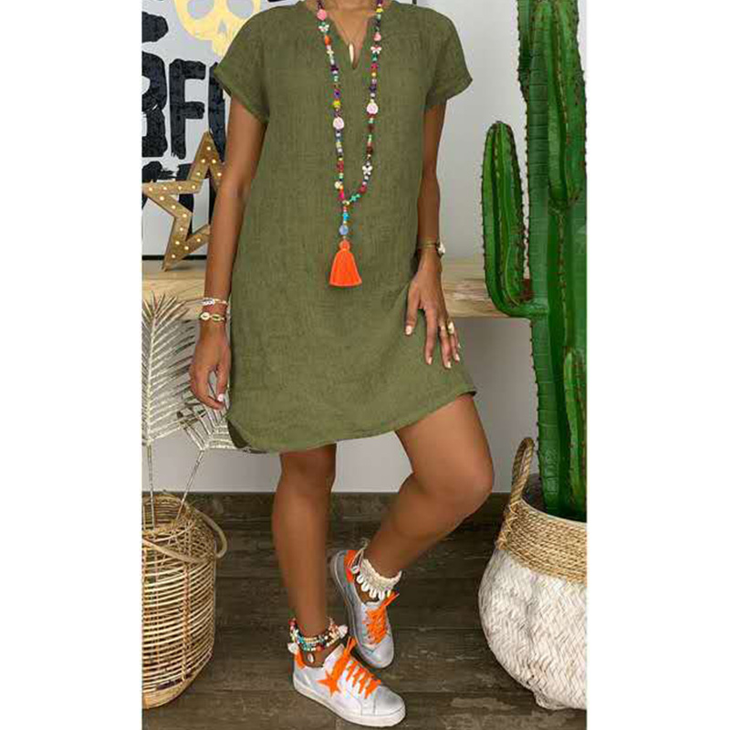 Summer Dress Women Casual Solid Short Sleeve Dress V Neck Cotton Linen Dress Loose mini beach dresses 5XL, Yellow
Summer Dress Women Casual Solid Short Sleeve Dress V Neck Cotton Linen Dress Loose mini beach dresses 5XL, Yellow