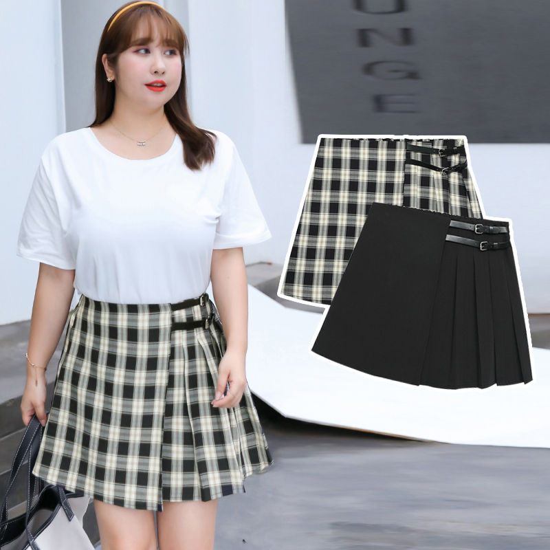Chubby Girl women skirt plus size summer new Korean preppy style Plaid high waist large size 7097, Black
Chubby Girl women skirt plus size summer new Korean preppy style Plaid high waist large size 7097, Black
