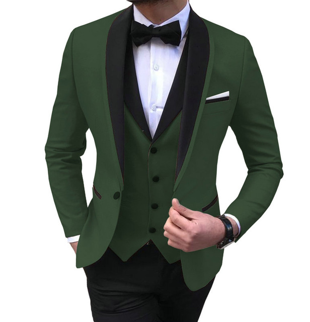 Champagne Mens Suits 3 Piece Black Shawl Lapel Casual Tuxedos for Wedding Groomsmen Suits Men (Blazer+Vest+Pant)