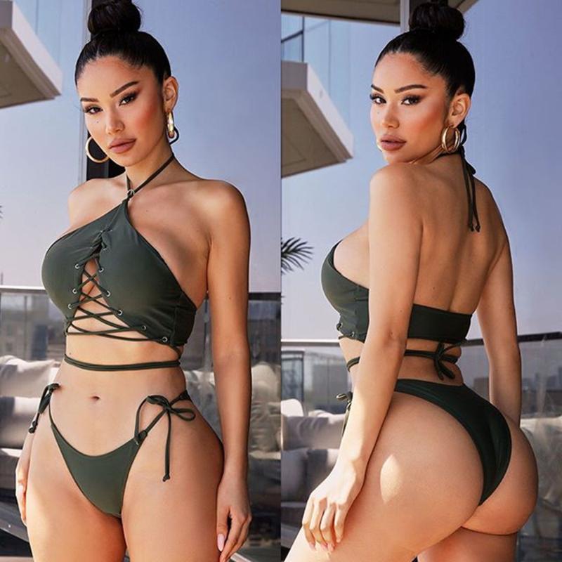 Woman Sexy Fashion Bandage Bikini Swimsuit Thong Bikini Solid Color Sling Glamour Swimsuit With Chest Pad Without Steel Support, Black
Woman Sexy Fashion Bandage Bikini Swimsuit Thong Bikini Solid Color Sling Glamour Swimsuit With Chest Pad Without Steel Support, Black