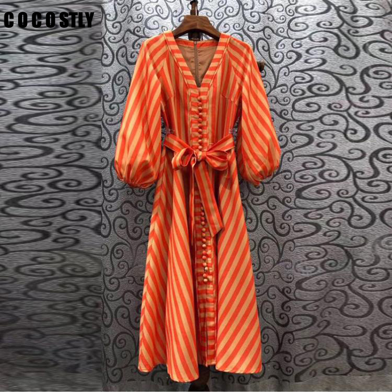 Striped Long Dress 2020 Fashion Style Women V-Neck Tunic Buttons Up Lantern Sleeve Vintage Party Long Maxi Dress Orange vestidos
Striped Long Dress 2020 Fashion Style Women V-Neck Tunic Buttons Up Lantern Sleeve Vintage Party Long Maxi Dress Orange vestidos