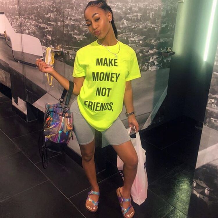 2020 Make More Money Not Friends Yellow Letter Leisure Sports Fashion Women T Shrts Tees Funny T Shirts MX200721