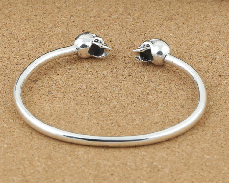 925 sterling silver handmade jewelry antique silver American European designer skull bangle bracelets for men punk style free shipping