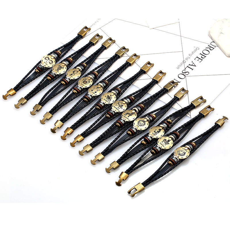 12 Horscope Sign Leather Bracelet Bronze Coin Charm Designer Jewelry Multilayer Wrap Stack Bracelets Woman Man Bangle Cuff Will and Sandy Fashion Jewe