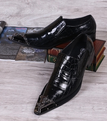 pointed fashion shoes leather crocodile iron head tide men shoes Brock stage black leather men's, Chocolate
pointed fashion shoes leather crocodile iron head tide men shoes Brock stage black leather men's, Chocolate