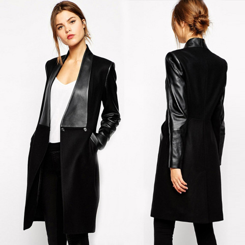 Fashion Autumn Winter Mid-Long Patchwork leather slim wool coat woolen outerwear female Blends jacket, Black
Fashion Autumn Winter Mid-Long Patchwork leather slim wool coat woolen outerwear female Blends jacket, Black