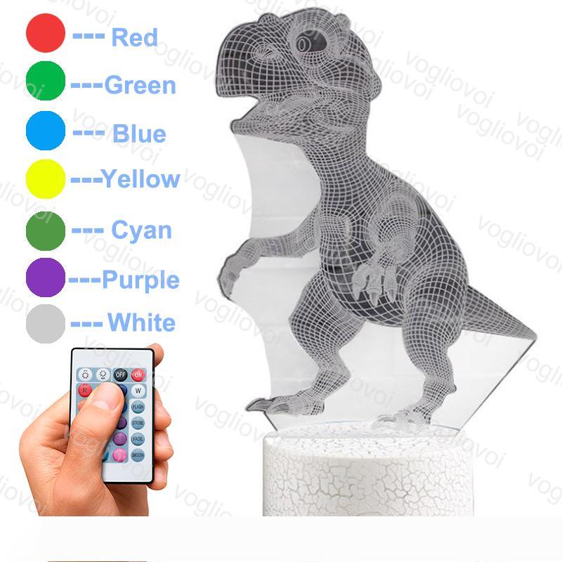 Veilleuses Dinosaure série Coloré Tête De Cheval Forme Magique 3D Illusion Lampe 7 Couleurs Changer LED Lampe De Table Décor À La Maison Acryliqu