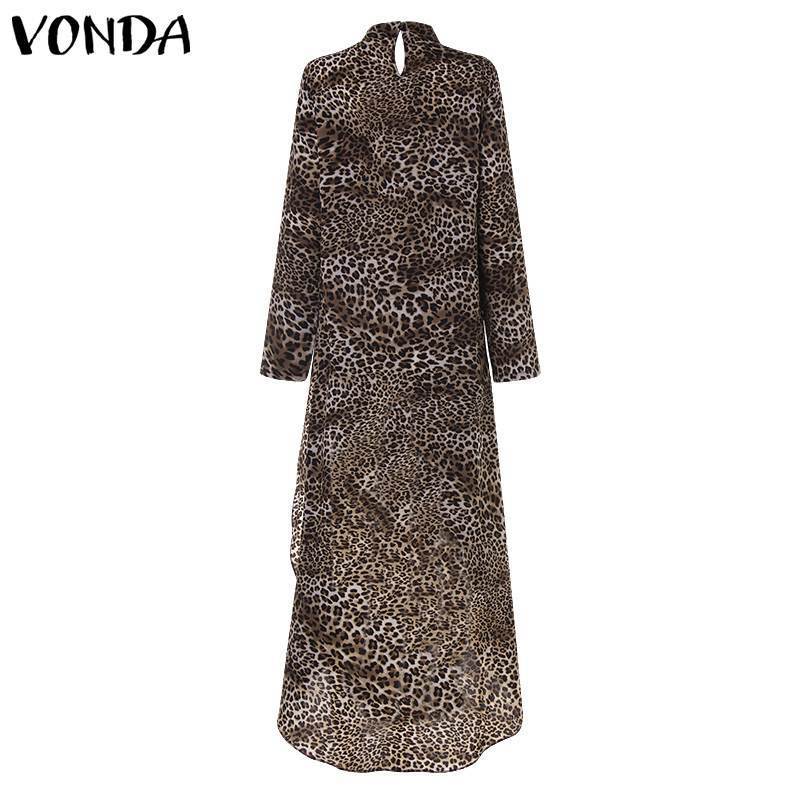 VONDA Summer Leopard Print Blouse 2019 Casual Sevy Women Blouse Long Sleeve Vintage Office Shirt Asymmetrical Long Top Plus Size T200321