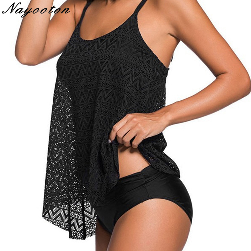 Women Black Tankini Tummy Control Swimwear Tank Top Retro Printed Swimsuit with Boyshorts Two Piece Bathing Suit T200708