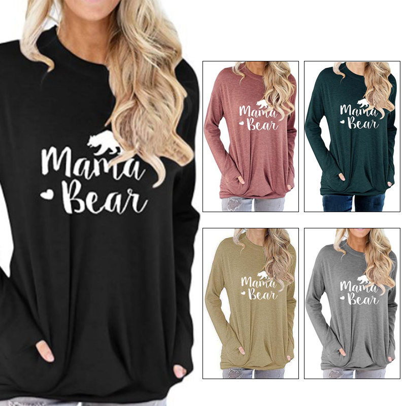 

Mama Bear Autumn Women Long Sleeve T-shirt Pockets Femme Top Cotton Tumblr Graphic Cute Mom Tee Plus Size Luxury Clothes 2020, Color3