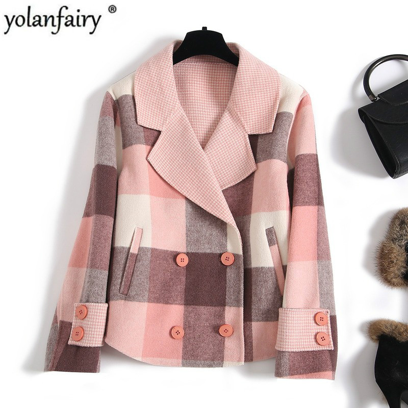 Short 100% Wool Coat Women Double-sided Wool Jacket Korean Pink Plaid Coat Overcoat Abrigos Mujer Elegante 2020 CYA0270 KJ4056, Plaid pink
Short 100% Wool Coat Women Double-sided Wool Jacket Korean Pink Plaid Coat Overcoat Abrigos Mujer Elegante 2020 CYA0270 KJ4056, Plaid pink