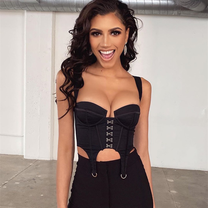 Townlike Rivet Spaghetti Strap Sexy Crop Top Women Summer Tops Strapless Tank Top Streetwear Cropped 2020 T200728