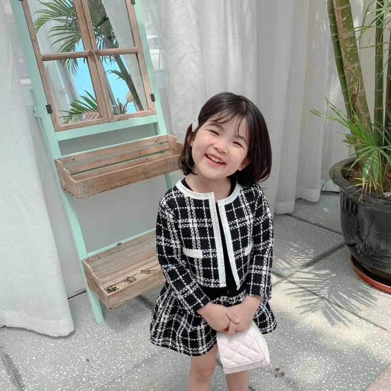 LZH 2020 Autumn fashion Children Girls Clothing Plaid Coat+Long-leeved Dress 2Pcs Outfits Suit Kids Clothes Girls Sets 2-6 Years