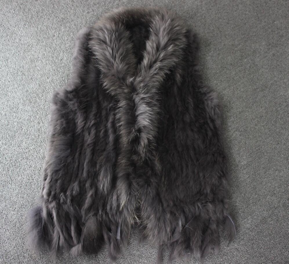 high quality Retailwholesale Raccoon Dog Collar Trim Women Knitted Natural Rabbit Fur Vest Giletwaistcoat T200506