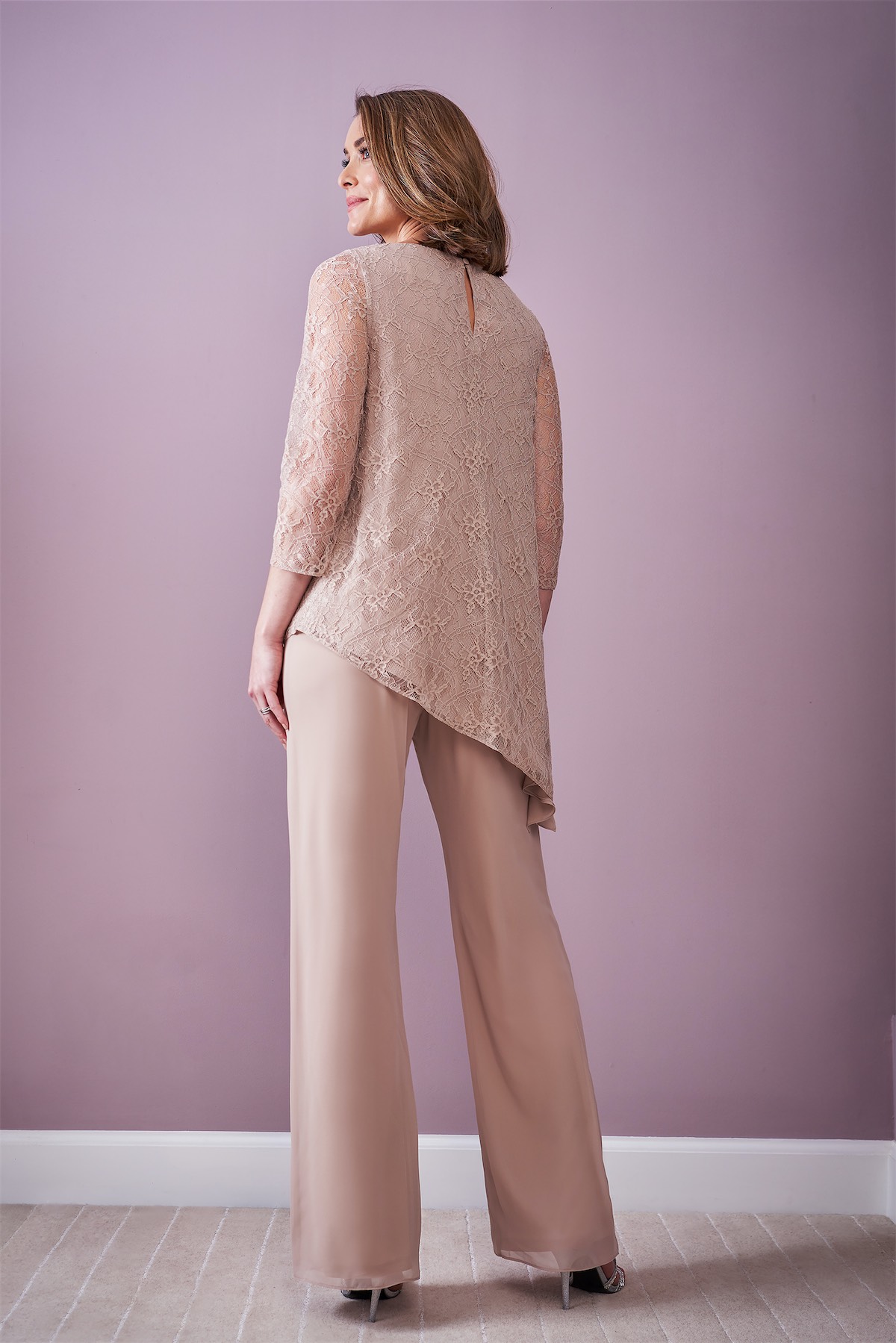 Jasmine 2021 Mother of the Bride Pant Suits Two Pieces Long Sleeve Lace Jumpsuits Prom Gowns Plus Size Wedding Guest Dress