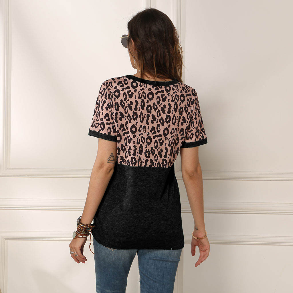 Spot T-Shirt spring and summer fashion casual round neck leopard short-sleeved women support mixed batch