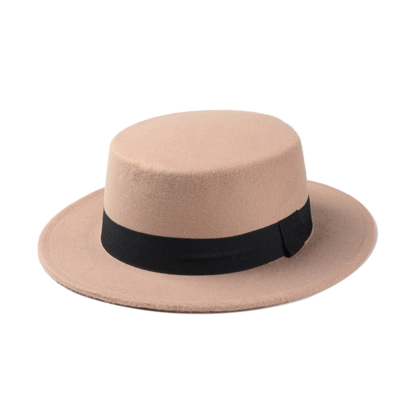 Wide Brim Hats Fashion Wool Pork Pie Boater Flat Top Hat For Women's Men's Felt Fedora Gambler