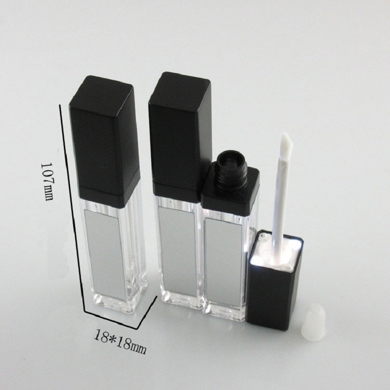 7ML LED Light Black Cosmetic Lipstick Containers Make up Tool Plastic Square Concealer Bottle Lip Gloss Tube with Mirror 20pcs