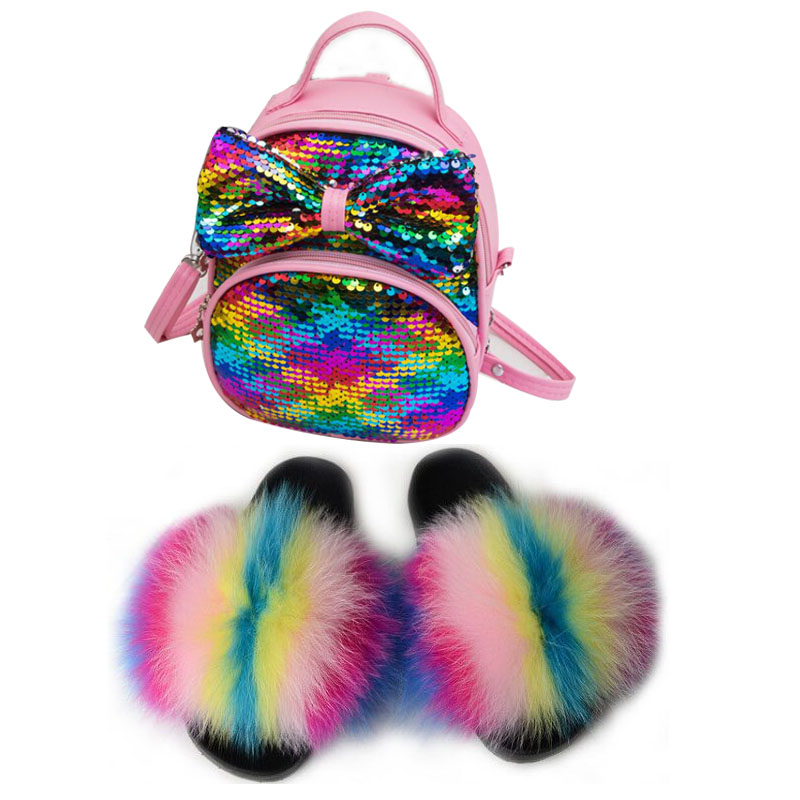Children's Lovely Bow Sequin Schoolbag Fur Slippers Kids Glittering Satchel Fluffy Fur Cute Slides Match Set Sweet Furry Sandals, Faux fur
Children's Lovely Bow Sequin Schoolbag Fur Slippers Kids Glittering Satchel Fluffy Fur Cute Slides Match Set Sweet Furry Sandals, Faux fur
