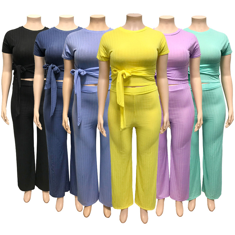 Spot Pants European-style spring and summer fashion exposed navel strap straight solid color casual suit support mixed batch