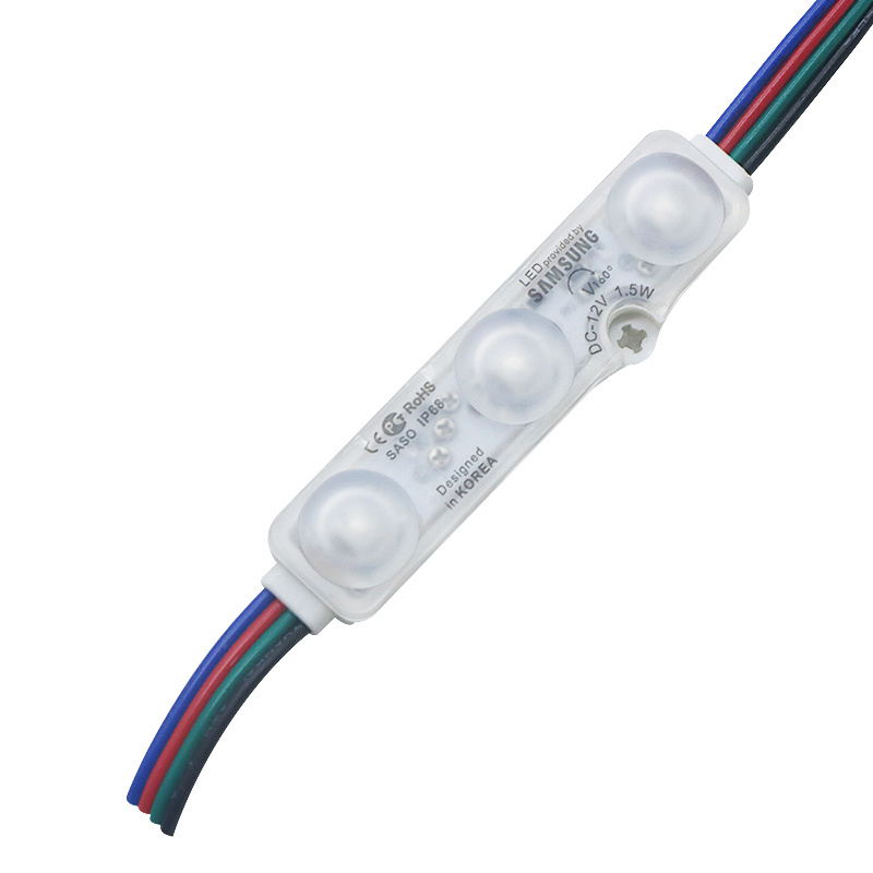 Import Chip RGB SMD 5050 3 LED Ultrasonic Injection Lens LED Module 12V Waterproof IP68 LED String Fita Rope Tape