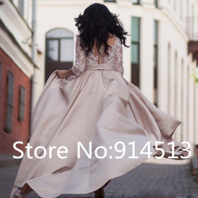 Hot Sale White Ivory Champagne Wedding Dresses 2020 Long Sleeve Lace Appliques Bridal Gowns Vestido de Noiva Longo Custom Made Sweep Train