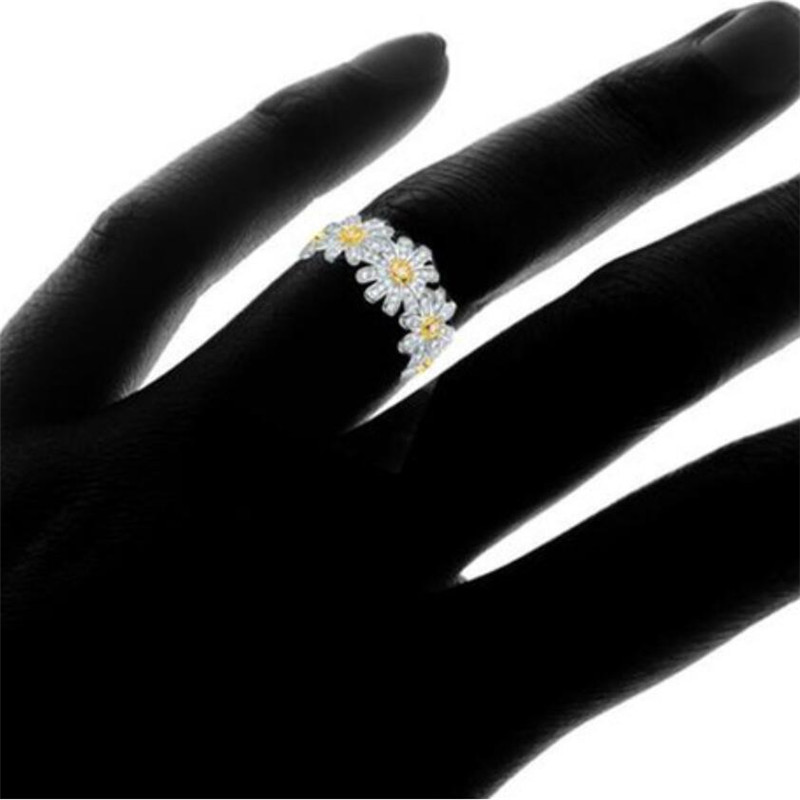 New Sparkling Vintage Fashion Jewelry 925 Sterling Silver&Gold Fill Chrysanthemum Pave White Sapphire CZ Diamond Women Wedding Band Ring Set