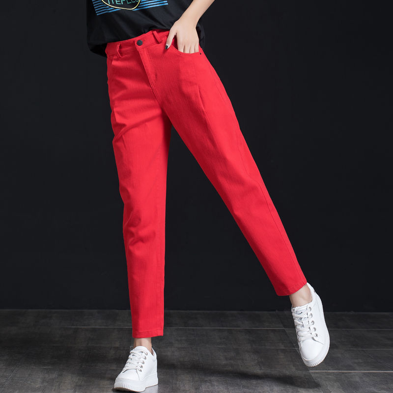 2020 New Summer Cotton Jeans for Women High Waist Harem Elastic Jeans Straight Loose Long Pants Female Casual Straight Z97, 889 da hong se
2020 New Summer Cotton Jeans for Women High Waist Harem Elastic Jeans Straight Loose Long Pants Female Casual Straight Z97, 889 da hong se