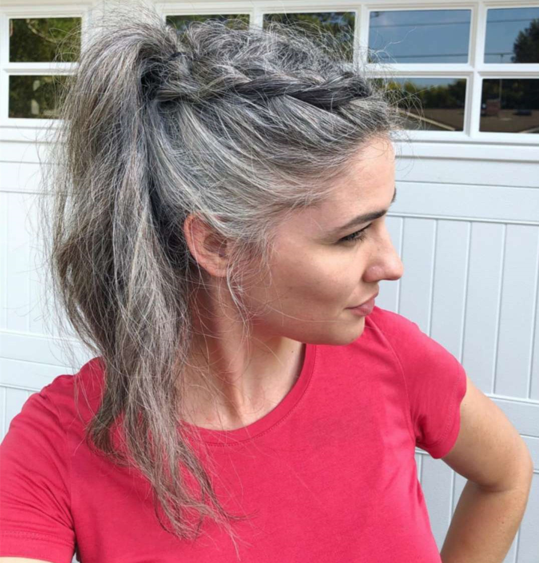 Diva human gray hair horse Pony tail Clip In Ponytail real Hair grey yellow salt pepper Ponytail Straight Human Hair
