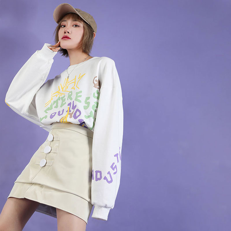 XITAO New Spring Clothing Sweatshirt Hip Hop Doodle Pattern Women Tops Korean Style O Neck Plus Size Streetwear DMY3539 T200311