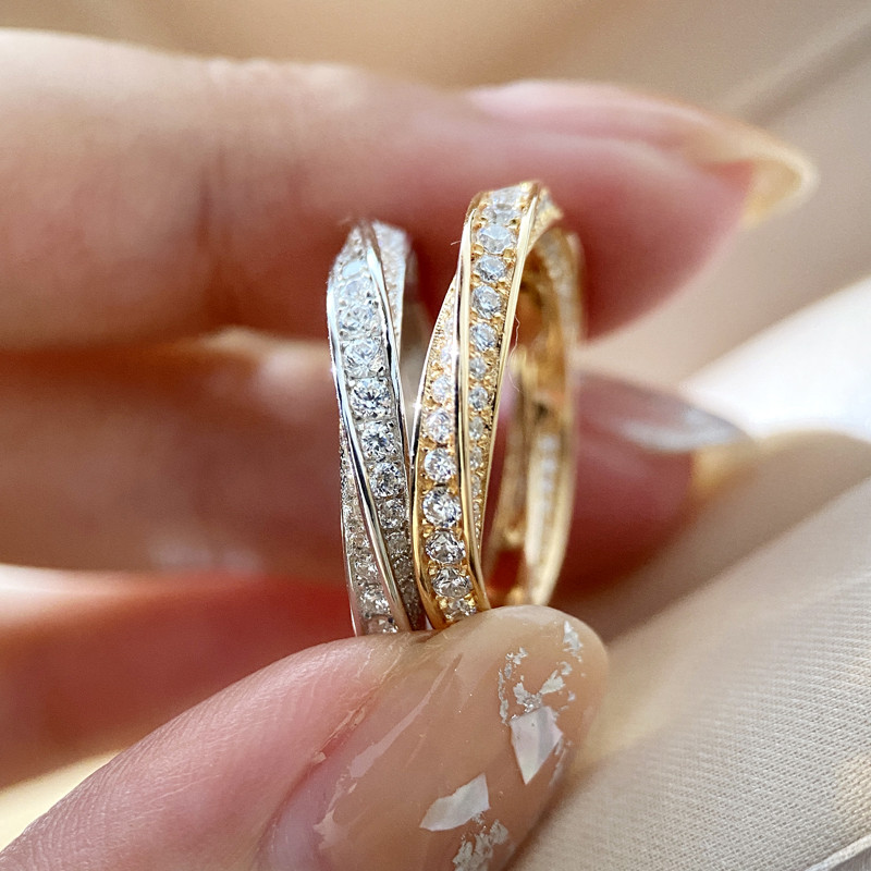 New Arrival Top Sell Luxury Jewelry 100% Pure 925 Sterling Silver Pave White Sapphire CZ Diamond Twist Women Wedding Band Ring For Lover Set