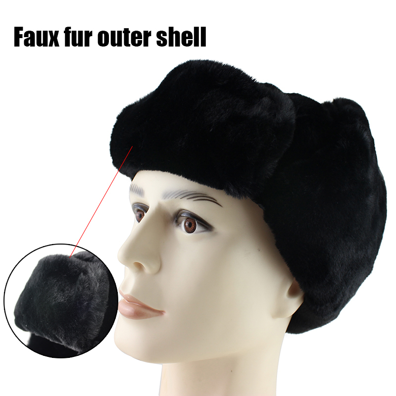CAMOLAND Soviet Trapper Trooper Hat Mens Army Russian Ushanka Bomber Hat Winter Warm Caps Pilot Faux Rabbit Fur Earflap T200718