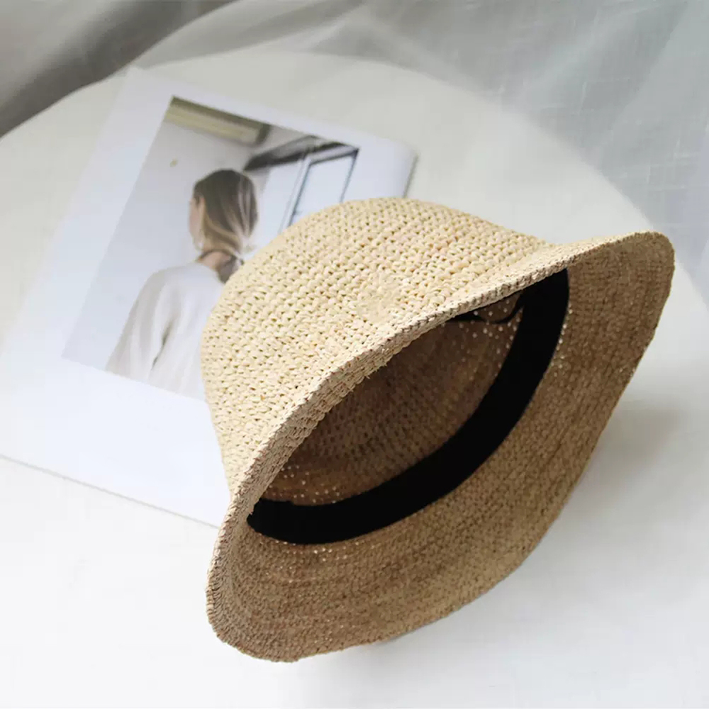 Hand made Summer Hats For Women Straw Sun Hat Bucket cap Raffia Lady Girls Panama Beach Hats Floppy Female Travel Folding Cap CX200714