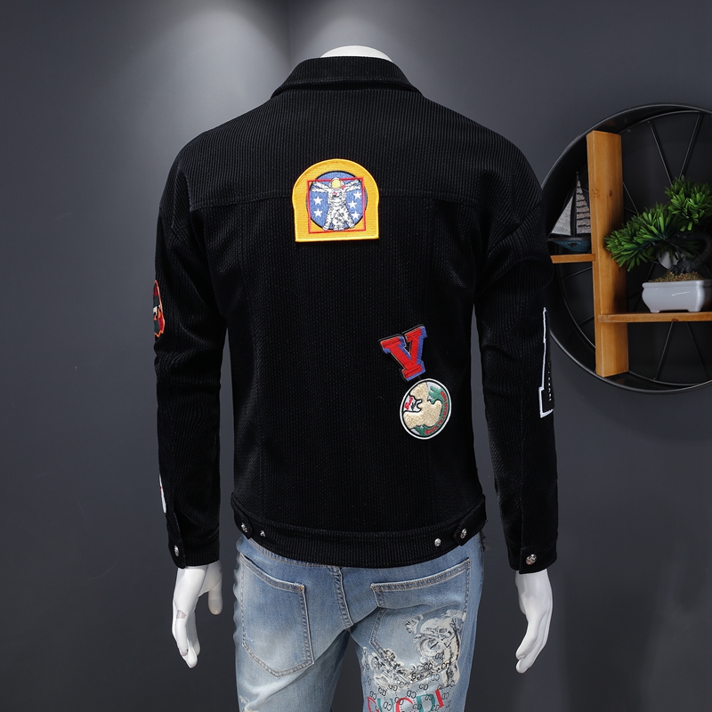 Spring 2020 new men's jacket corduroy lapel embroidery shirt net red tide brand personality slim coat male baseball uniform, Black
Spring 2020 new men's jacket corduroy lapel embroidery shirt net red tide brand personality slim coat male baseball uniform, Black