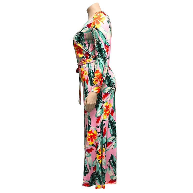 Plus Size 2020 Lagre Dress Tight-Fitting Sexy Bag Hip High-split Women Dress Long Sleeves Printed Long Women's Dress Cheap
