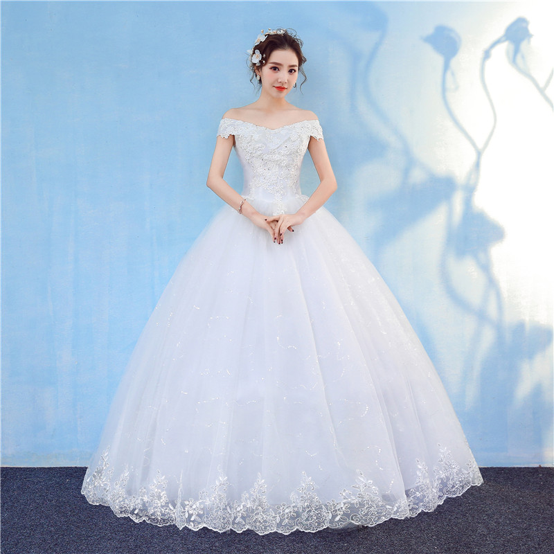 New Arrival 2020 Free Shipping Vintage Elegant Lace White Wedding Dresses Boat Neck Plus Size Ball Gown Robe de Cheap