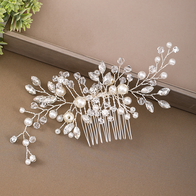 Wedding Hair ornaments Crystal Hair Combs Bridal Rhinestones Combs Pearl Headpiece Handmade Women Hair Accessories Tiara Jewelry