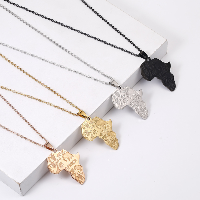 Hot Selling Men Womens Hip hop Map of Africa Pendant Necklaces Stainless Steel Punk Jewelry Necklace IN0728