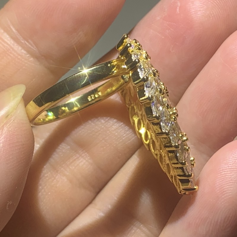 54PCS CZ New Arrival Top Sell Sparkling Luxury Jewelry Real 925 Sterling Silver&Gold Fill Angle Wing Ring Open Adjustable Women Wedding Ring