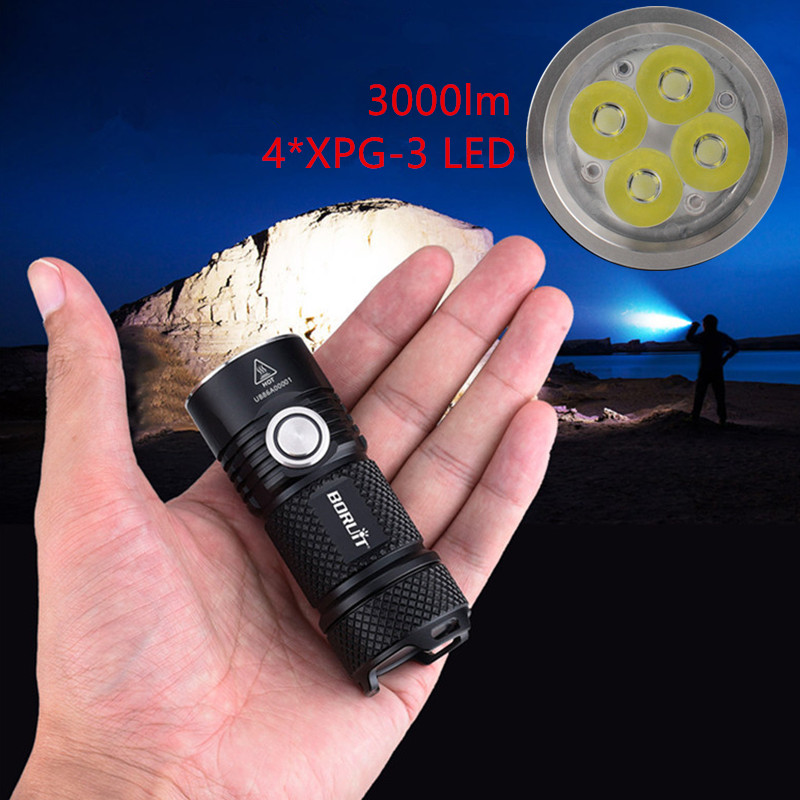 BORUiT BC15 4*XPG3 3000LM Powerful LED USB Rechargeable 26350 6-Mode Super Bright Torch for Camping Mountaineering
BORUiT BC15 4*XPG3 3000LM Powerful LED USB Rechargeable 26350 6-Mode Super Bright Torch for Camping Mountaineering