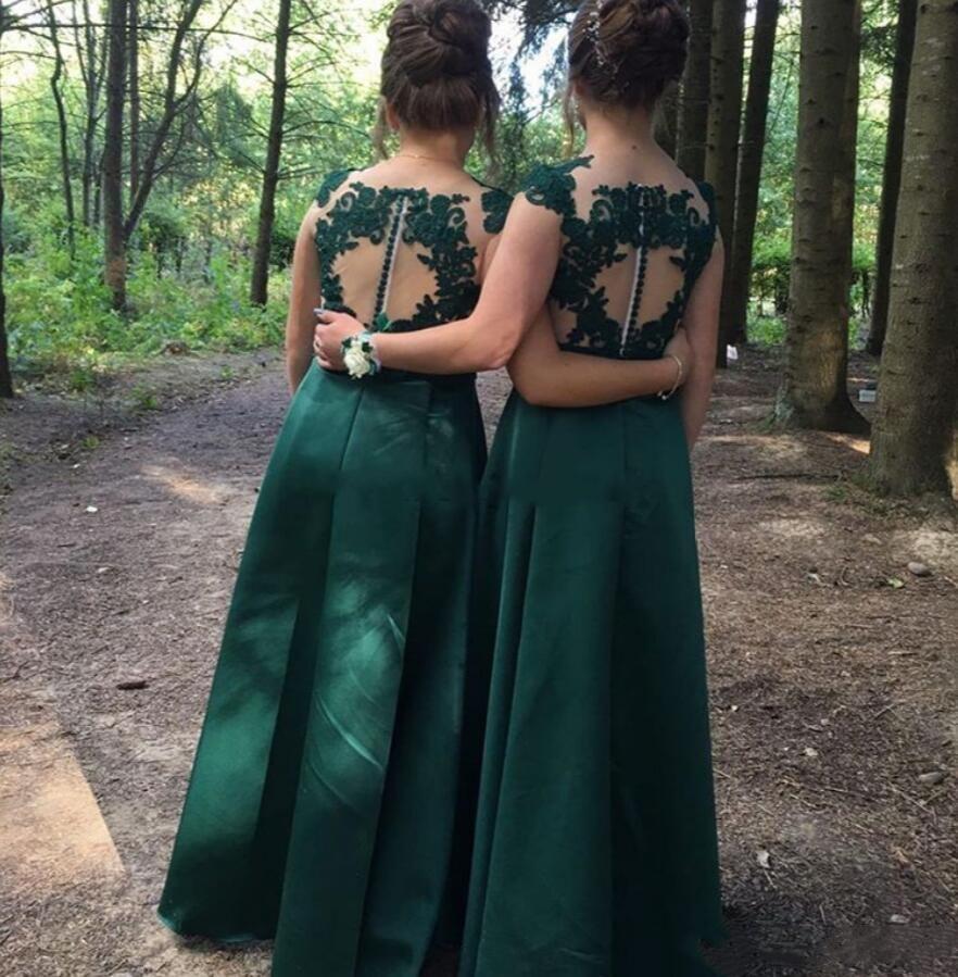 Dark Green Country Bridesmaid Dresses Lace Appliques Plus Size Maid Of Honor Gowns Satin A Line Floor Length Wedding Guest Dress B123 0510