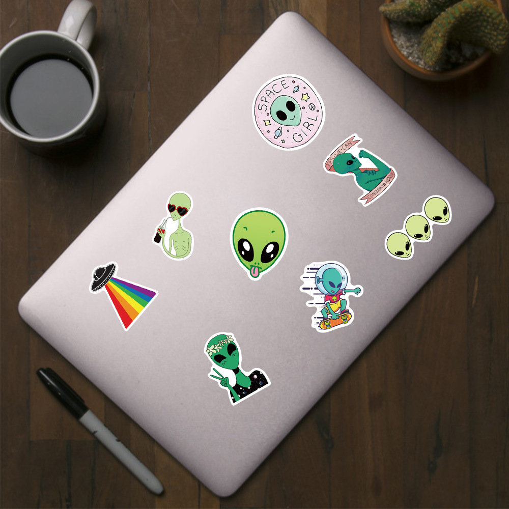 Pack of 50pcs Funny ET Stickers UFO Space Lovely Vinyl Decals Car Laptop Skateboard Computer sticker Decal Pack Lots Wholesale