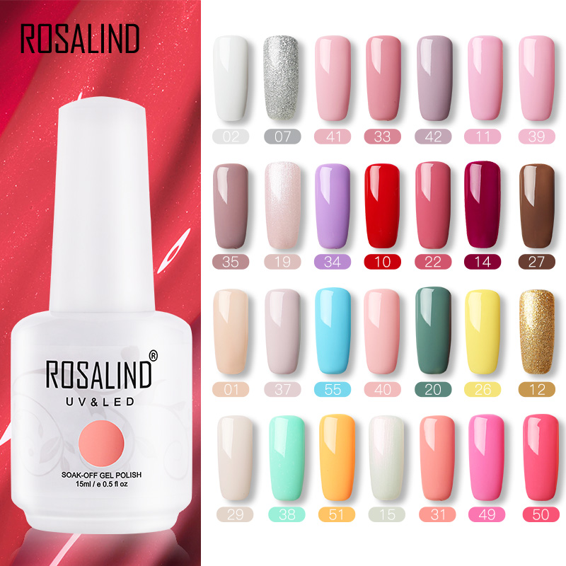 

ROSALIND Gel Polish Hybrid Varnishes Nail Manicure UV LED Gel Semi Permanent Nails Soak Off Lacquer Base Top Coat 15ml Color, 7ml top