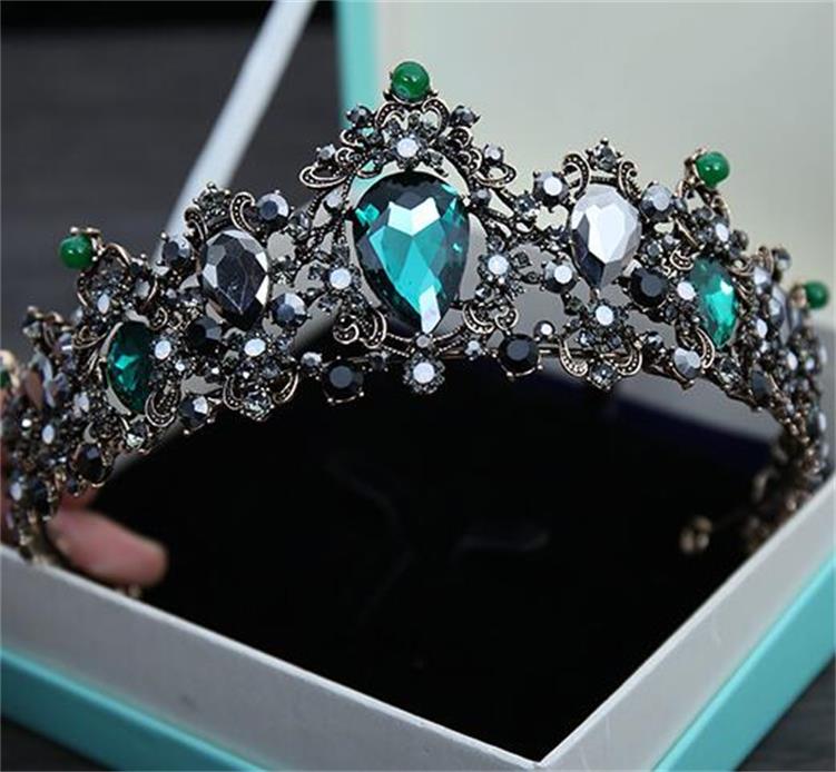 Wedding Accessories Green Headpieces Rhinestone Crown Wedding Headband Classic Jewelry Vintage Tiara Antique Copper Plated Hairbands