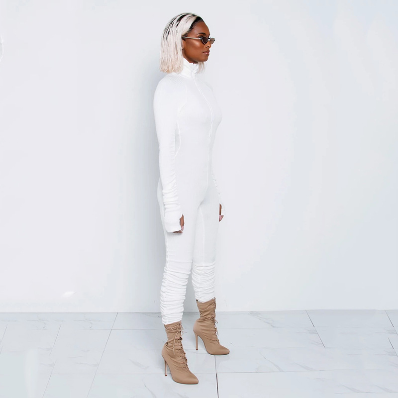 Wholesale Hot Sale Casual Women Long Jumpsuit Spring High Street Women Turtleneck Full Sleeve Rompers Femme Catsuit T200618