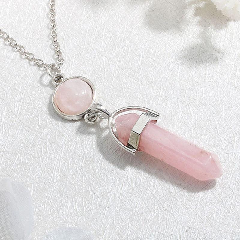 925 Silver Natural Gemstone Pendants Necklace Opal Rose Quartz Healing Crystals Jewelry for Women Girls