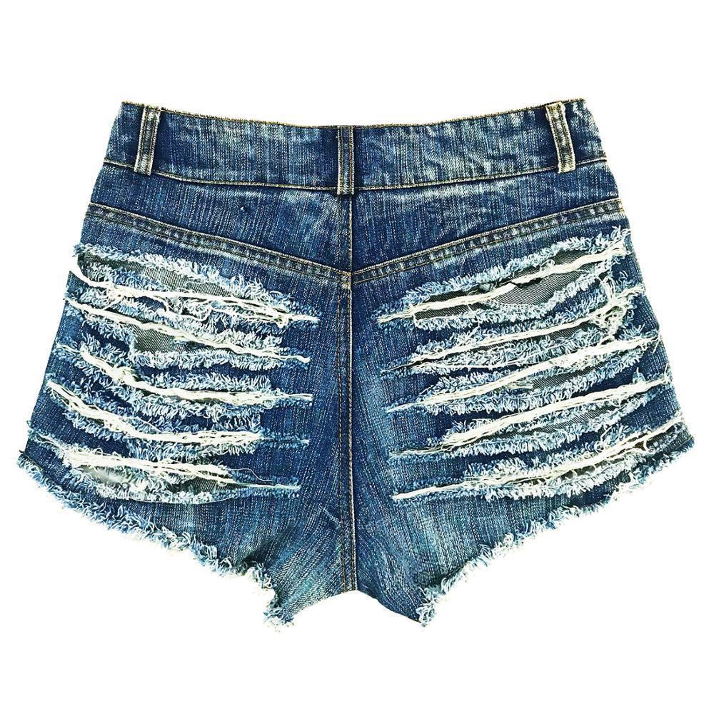 High-Waisted Ripped Denim Shorts For Women - Sexy Distressed Mini Jean With Cutouts Summer Clubwear B1